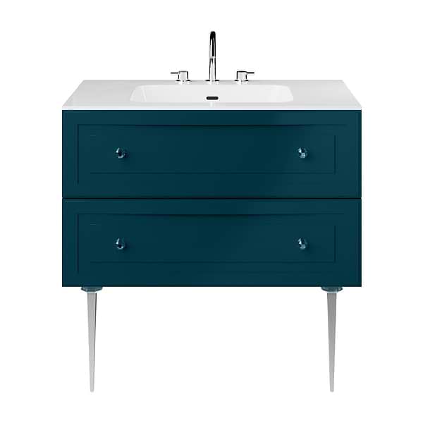 Alma Turquoise 36" Vanity with Chrome Legs & Knobs with Integrated White Solid Surface Top