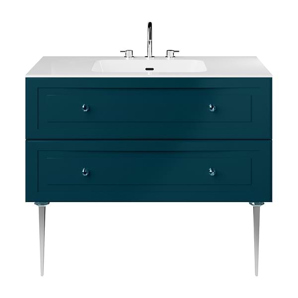 Alma Turquoise 42" Vanity with Chrome Legs & Knobs with Integrated White Solid Surface Top