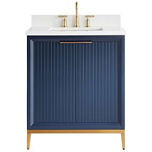 Bungalow Navy and Gold 30" Single Vanity with Pure White Quartz Top