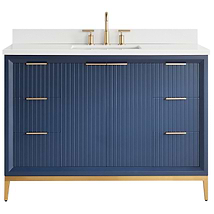 Bungalow Navy and Gold 48" Single Vanity with Pure White Quartz Top