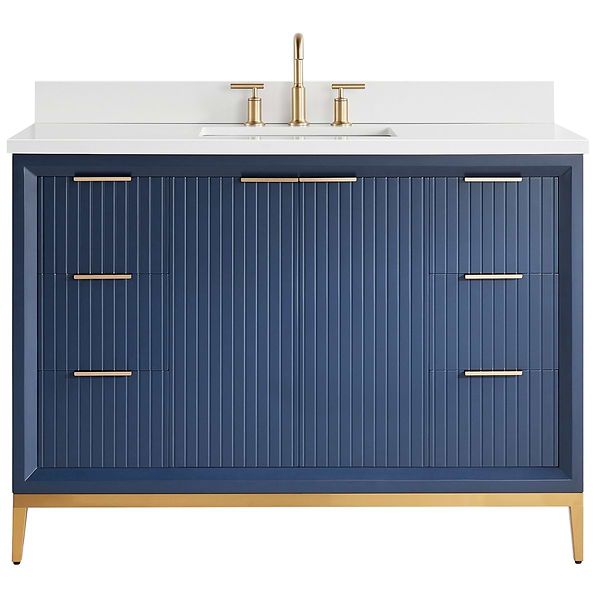 Bungalow Navy and Gold 48" Single Vanity with Pure White Quartz Top