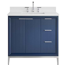 Bungalow Navy and Silver 36" Single Vanity with Pure White Quartz Top