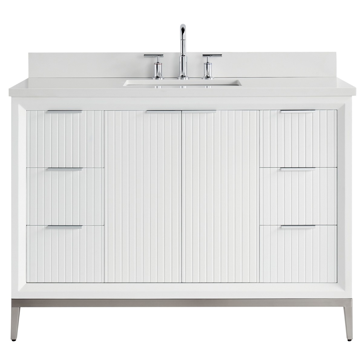 Bungalow White and Silver 48" Single Vanity with Pure White Quartz Top