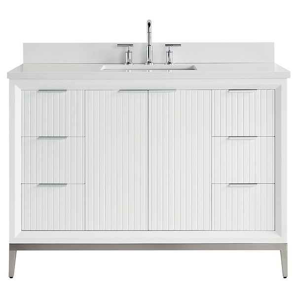 Bungalow White and Silver 48" Single Vanity with Pure White Quartz Top
