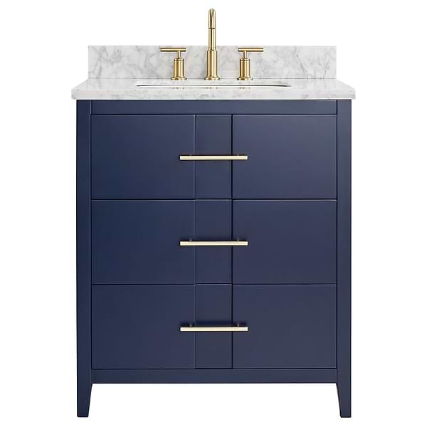 Iconic Navy and Gold 30" Single Vanity with Carrara Marble Top