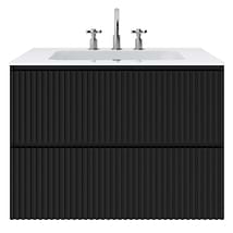 Linear Black 30" Single Vanity with Integrated White Solid Surface Top