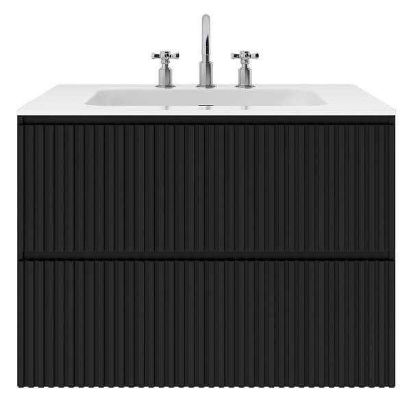 Linear Black 30" Single Vanity with Integrated White Solid Surface Top