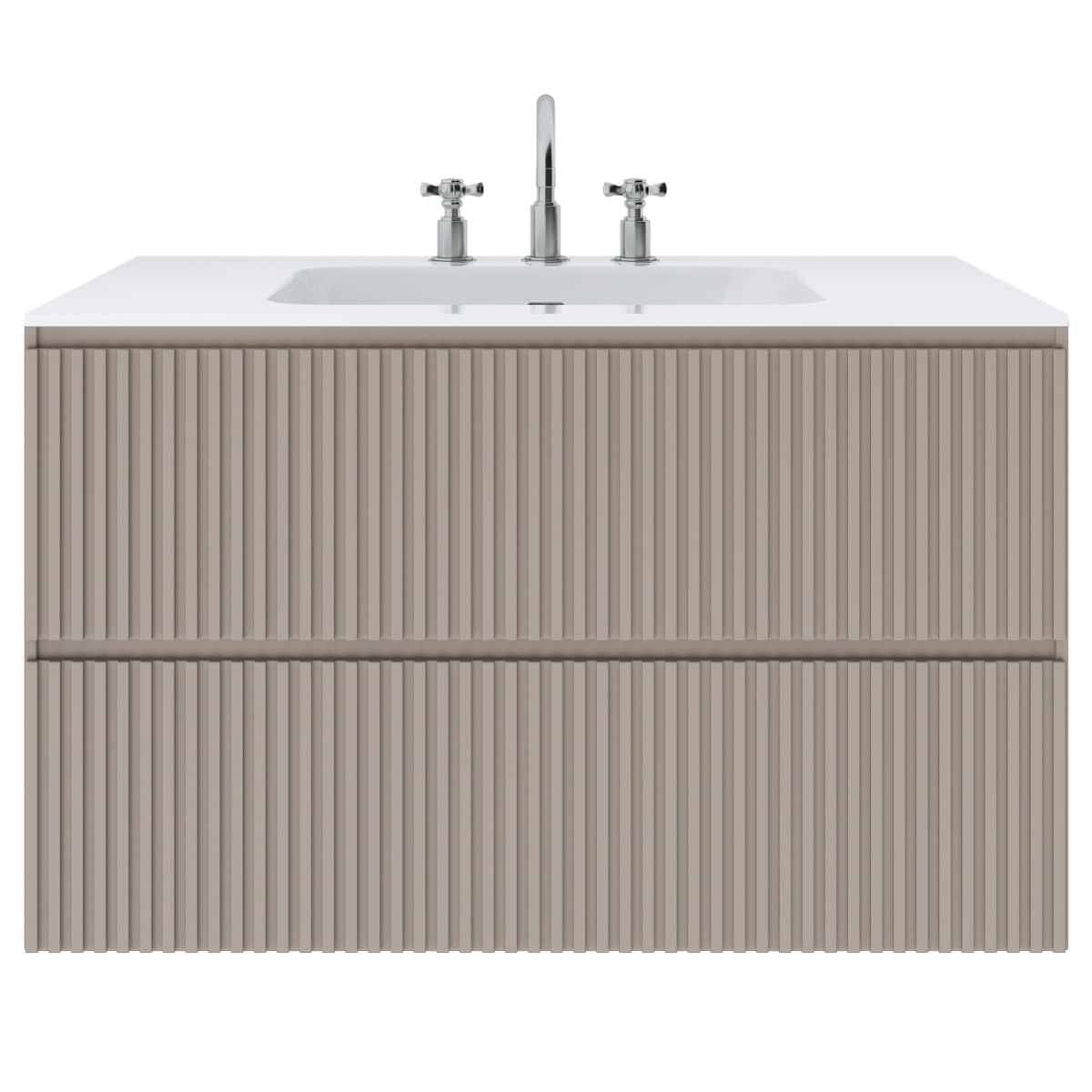 Linear Taupe 36" Single Vanity with Integrated White Solid Surface Top