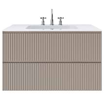 Linear Taupe 36" Single Vanity with Integrated White Solid Surface Top