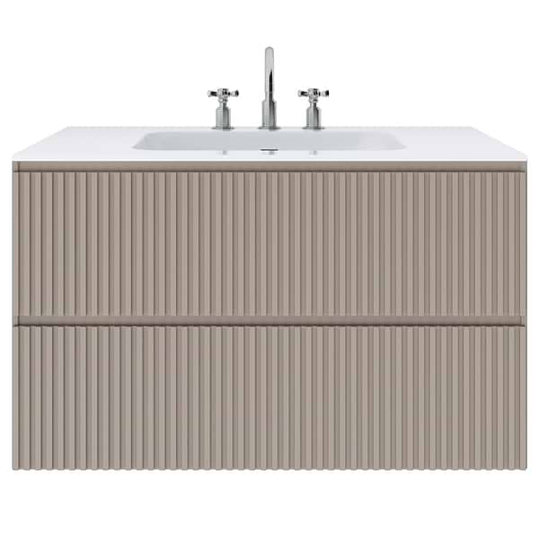 Linear Taupe 36" Single Vanity with Integrated White Solid Surface Top