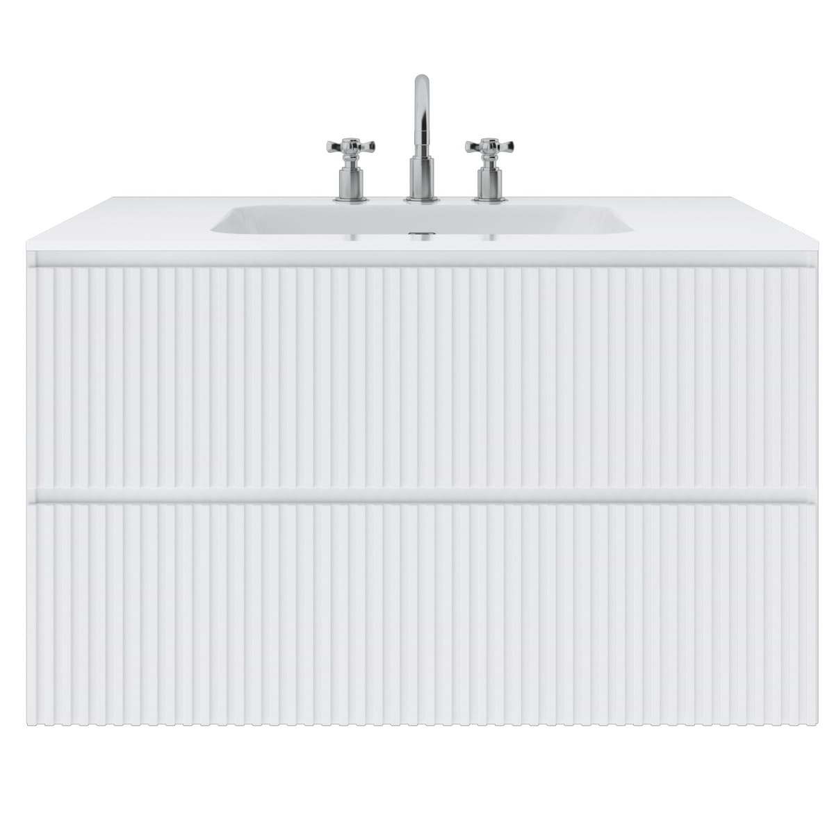 Linear White 36" Single Vanity with Integrated White Solid Surface Top