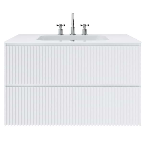 Linear White 36" Single Vanity with Integrated White Solid Surface Top