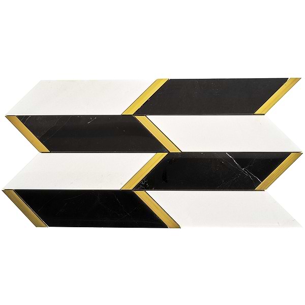 Fitz Classic Black & White Polished Marble & Brass Mosaic Tile