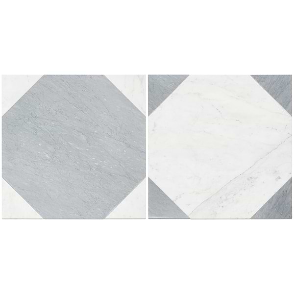 Cadre Giotto Carrara and Italian Gray 20x20 Polished Marble Mosaic Tile
