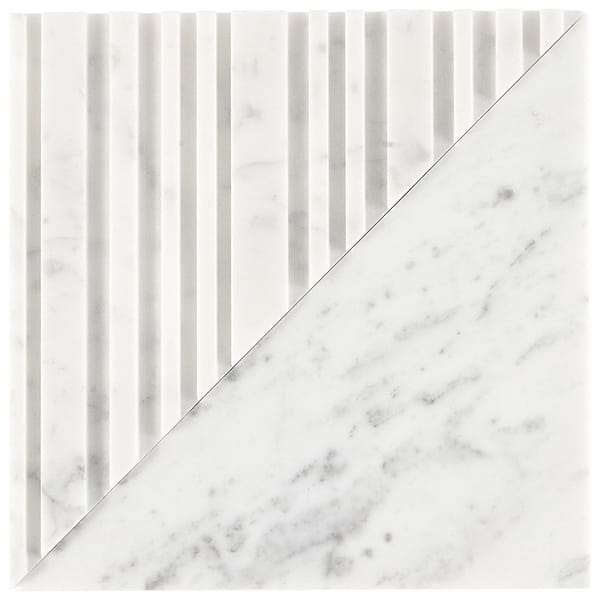 Disco-Barcode by Michael Habachy Medio Carrara White 8x8 Textured 3D Honed Marble Tile