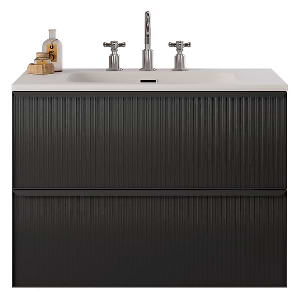 Astor Black 30" Single Vanity with Integrated White Solid SurfaceTop