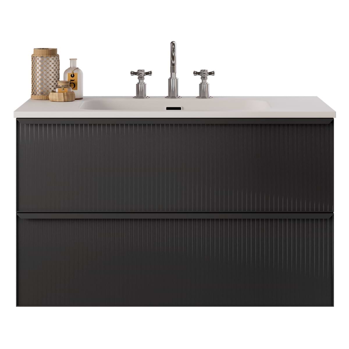 Astor Black 36" Single Vanity with Integrated White Solid SurfaceTop
