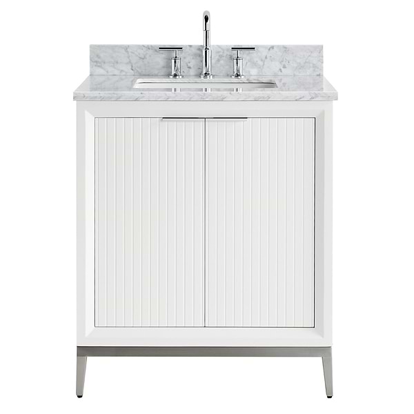Bungalow White and Silver 30" Single Vanity with Carrara Marble Top