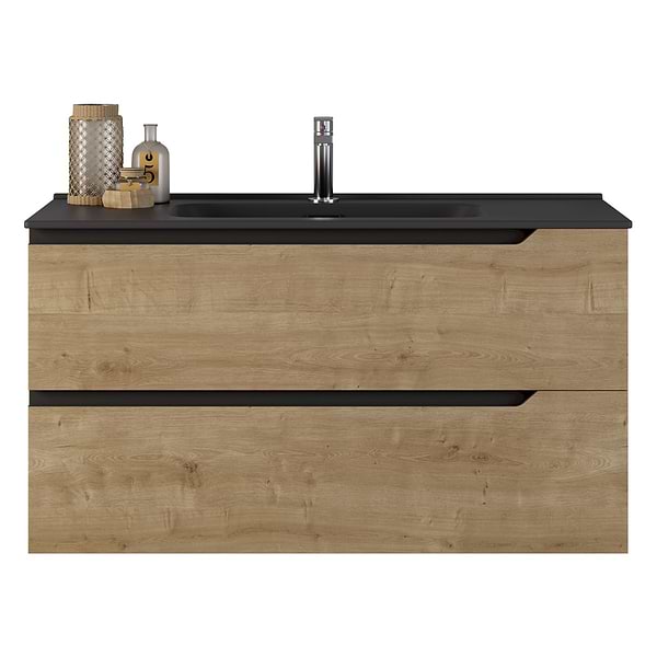 Duo Blonde Wood 40" Single Vanity with Integrated Black Ceramic Top