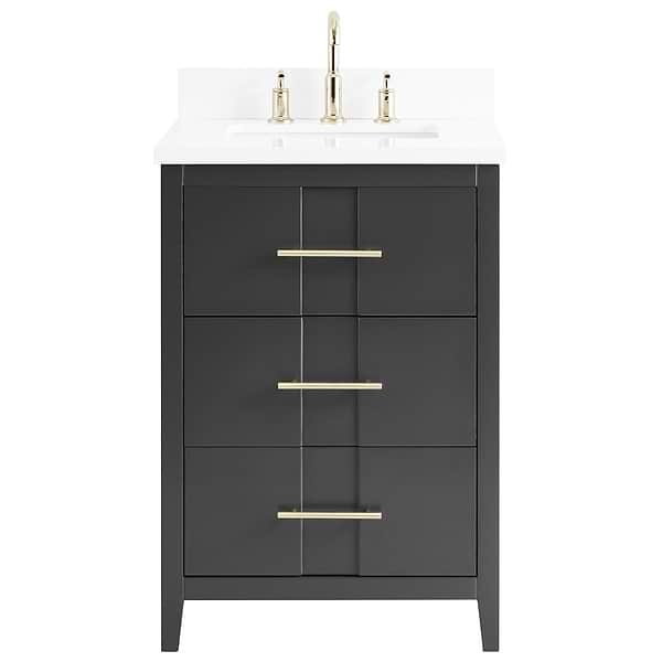 Iconic Charcoal and Gold 24" Single Vanity with Pure White Quartz Top