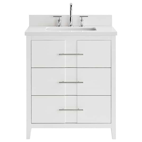 Iconic White and Silver 30" Single Vanity with Pure White Quartz Top