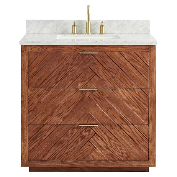 Marilyn Woodgrain 36" Single Vanity with Carrara Marble Top