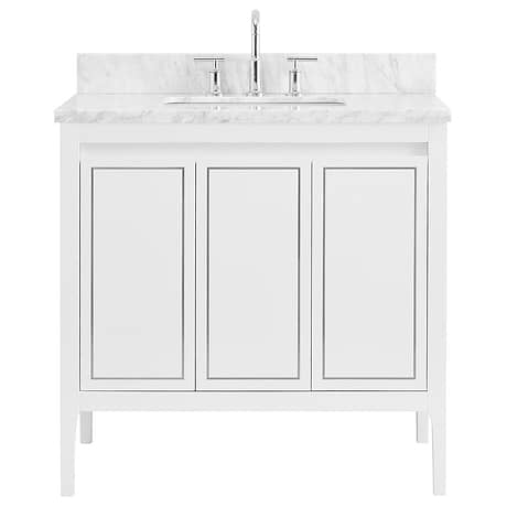 Province White and Silver 36" Single Vanity with Carrara Marble Top