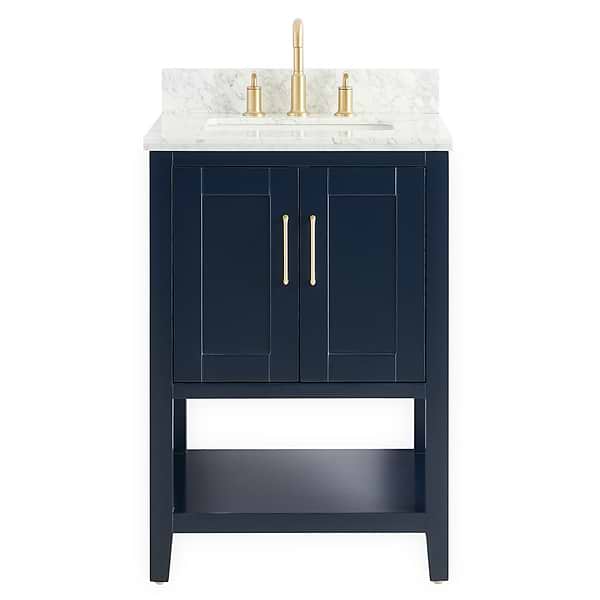 Sheraton 24" Navy Vanity with Carrara Marble Top and Ceramic Basin