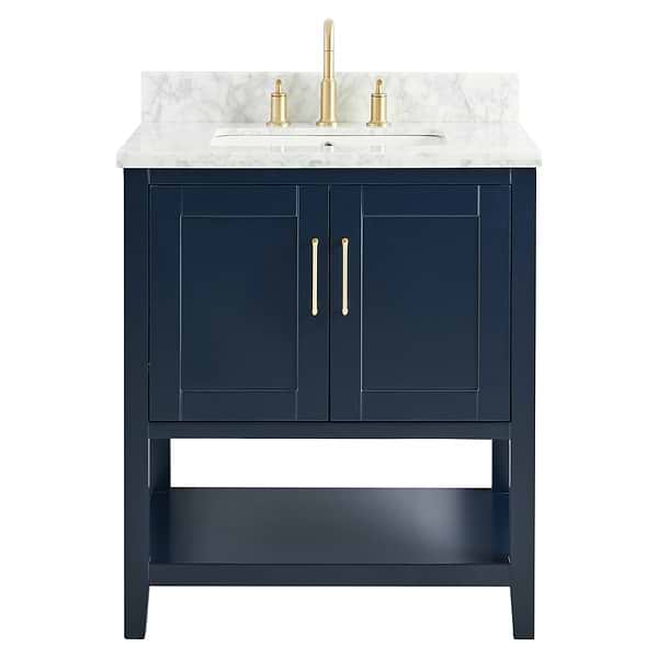Sheraton 30" Navy Vanity with Carrara Marble Top and Ceramic Basin