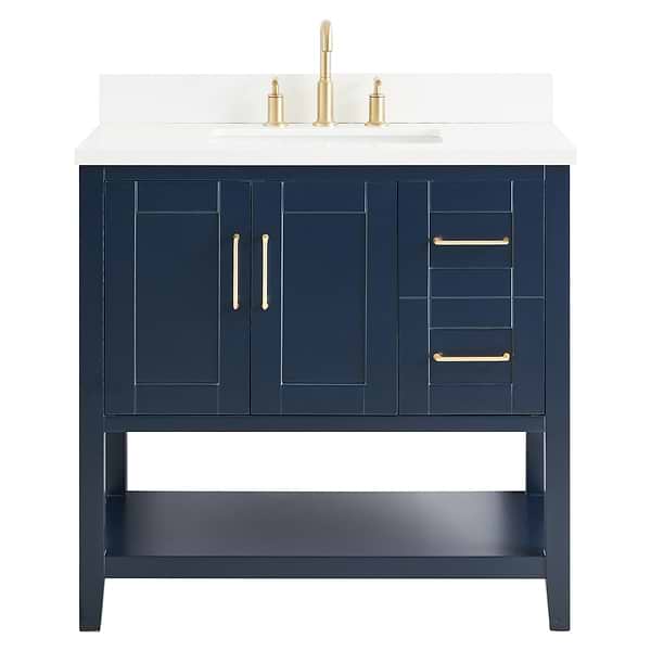 Sheraton 36" Navy Vanity with Pure White Quartz Top and Ceramic Basin