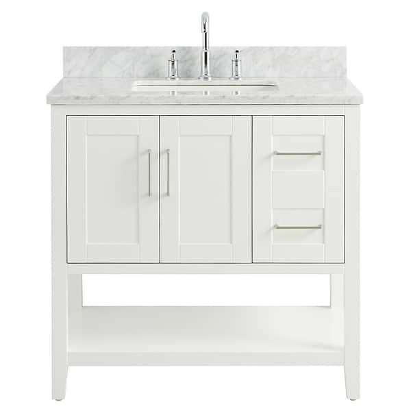 Sheraton 36" White Vanity with Carrara Marble Top and Ceramic Basin