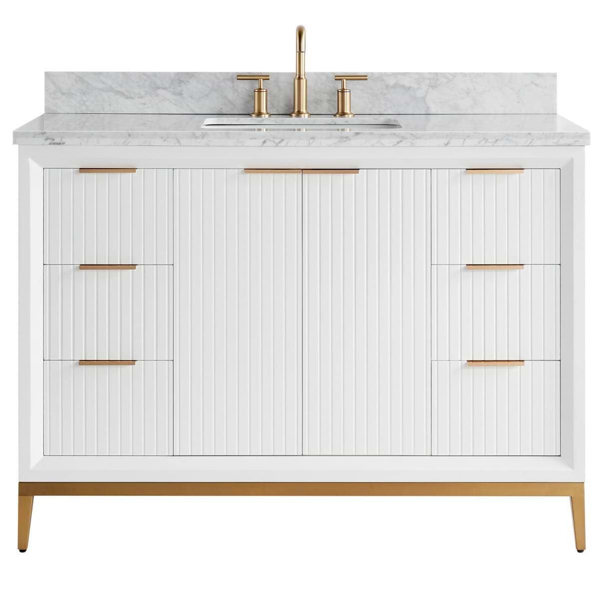 Bungalow White and Gold 48" Single Vanity with Carrara Marble Top