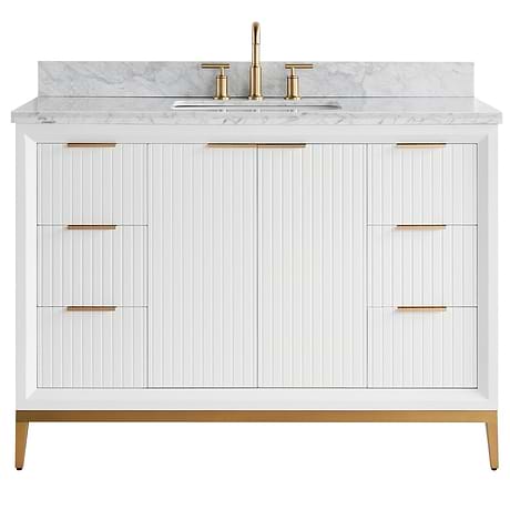 Bungalow White and Gold 48" Single Vanity with Carrara Marble Top