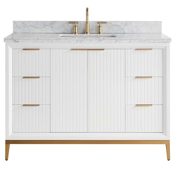 Bungalow White and Gold 48" Single Vanity with Carrara Marble Top