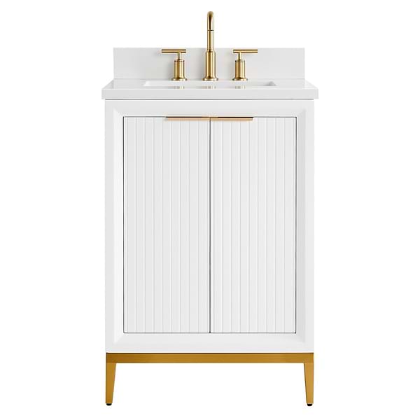 Bungalow White and Gold 24" Single Vanity with Pure White Quartz Top