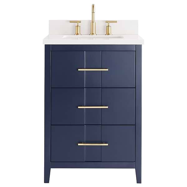 Iconic Navy and Gold 24" Single Vanity with Pure White Quartz Top