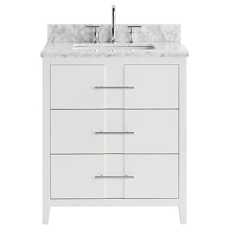 Iconic White and Silver 30" Single Vanity with Carrara Marble Top