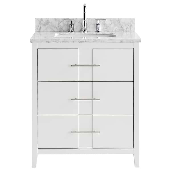 Iconic White and Silver 30" Single Vanity with Carrara Marble Top