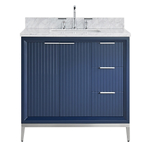 Bungalow Navy and Silver 36" Single Vanity with Carrara Marble Top