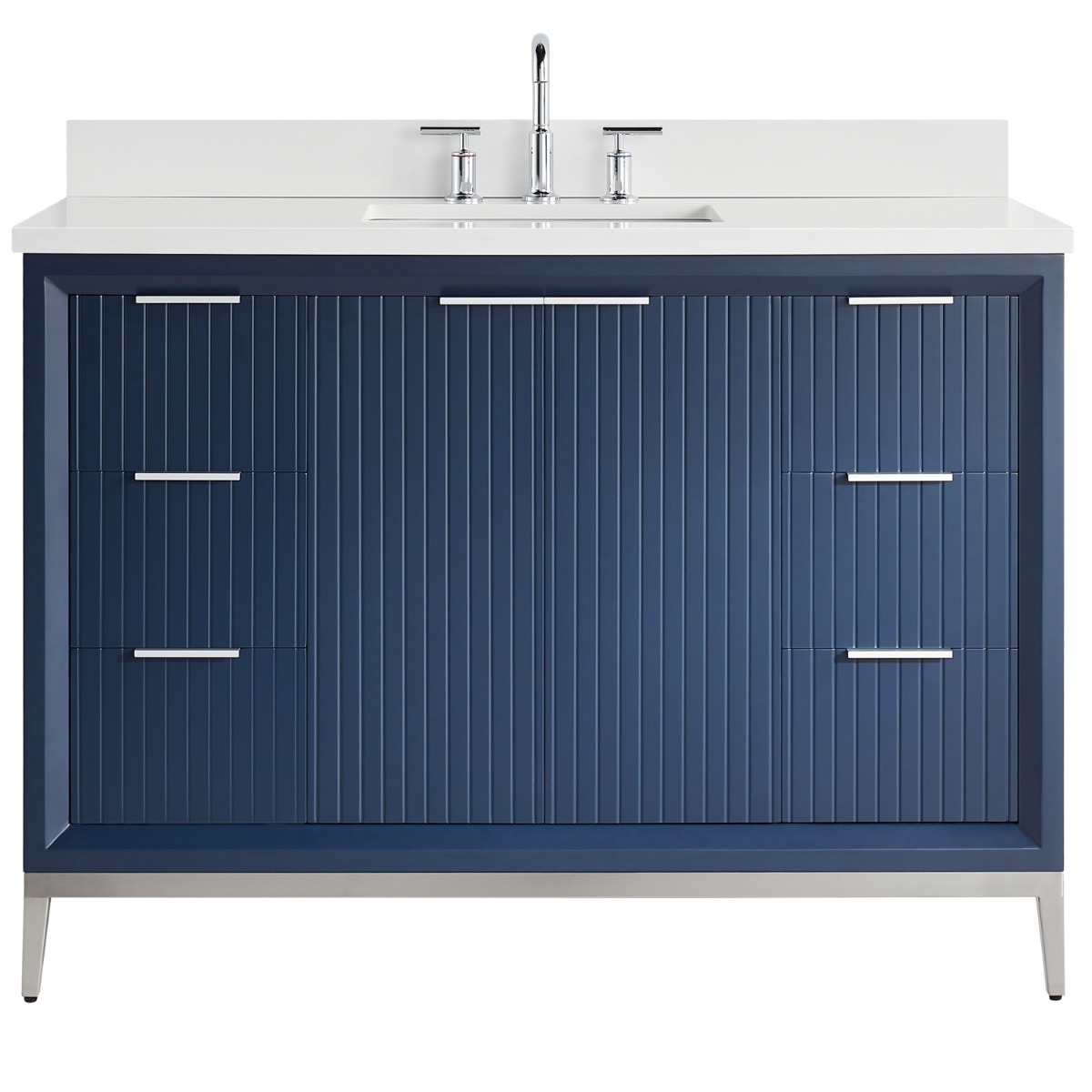 Bungalow Navy and Silver 48" Single Vanity with Pure White Quartz Top