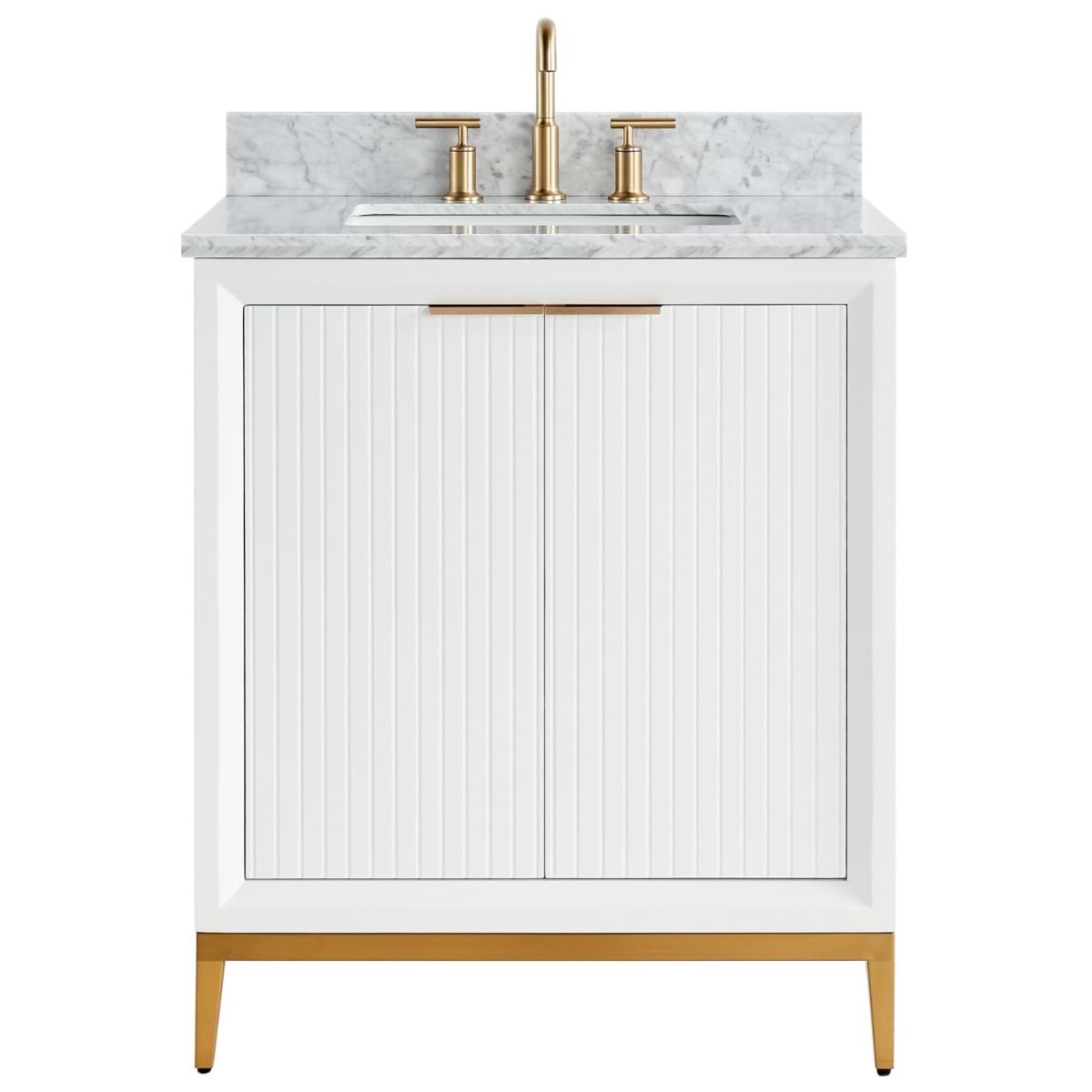 Bungalow White and Gold 30" Single Vanity with Carrara Marble Top