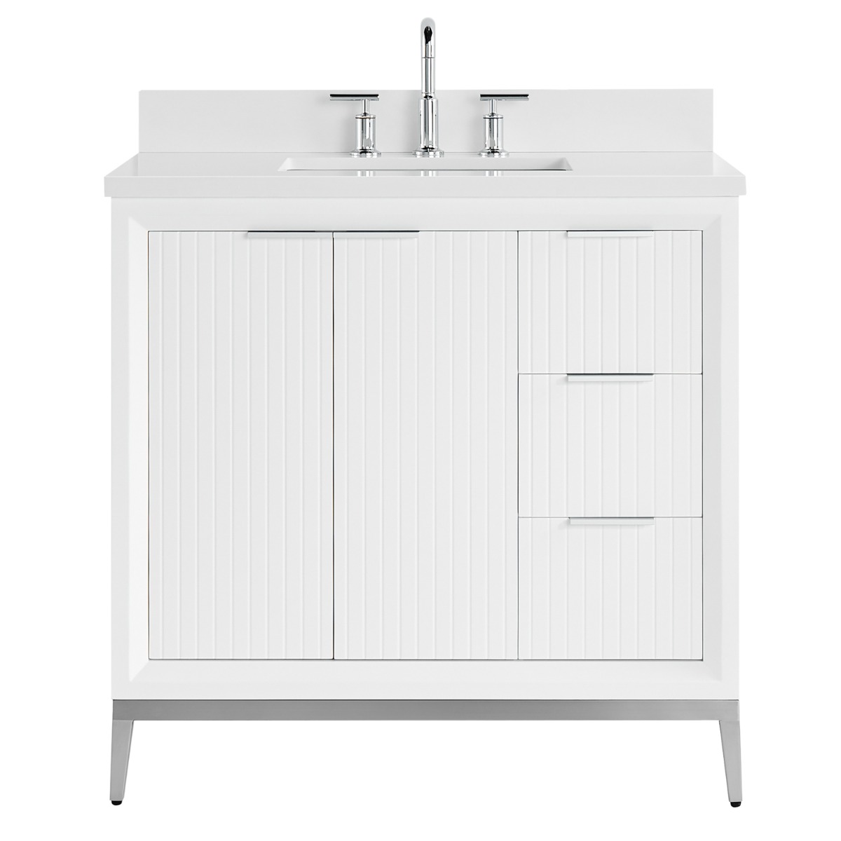 Bungalow White and Silver 36" Single Vanity with Pure White Quartz Top
