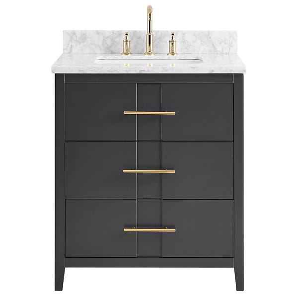 Iconic Charcoal and Gold 30" Single Vanity with Carrara Marble Top