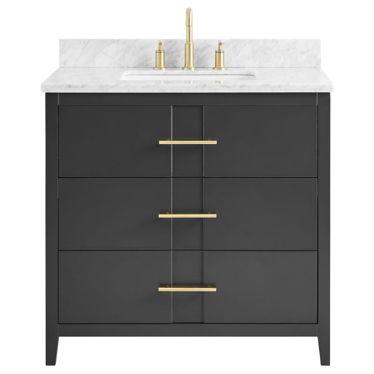 Iconic 36" Charcoal and Gold Vanity with Carrara Marble Top and Ceramic Basin