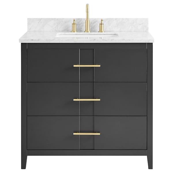 Iconic Charcoal and Gold 36" Single Vanity with Carrara Marble Top