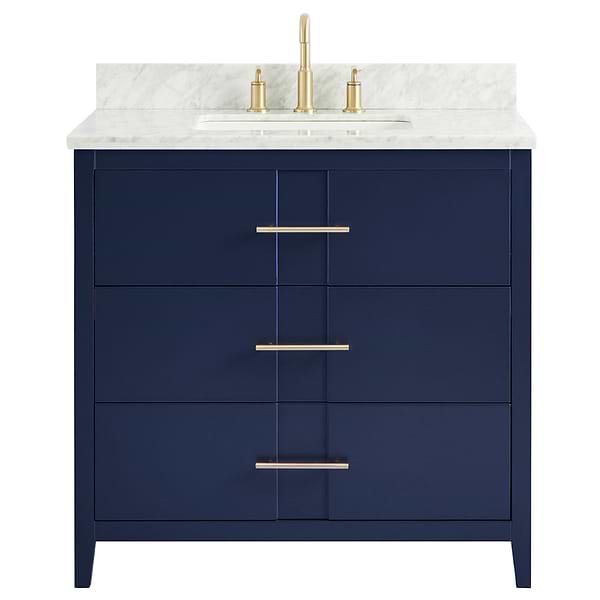 Iconic Navy and Gold 36" Single Vanity with Carrara Marble Top
