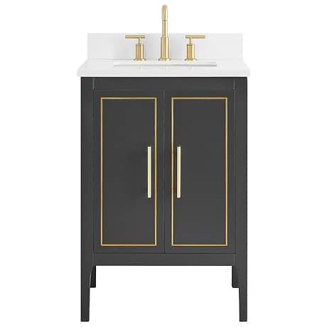Province Charcoal and Gold 24" Single Vanity with Pure White Quartz Top