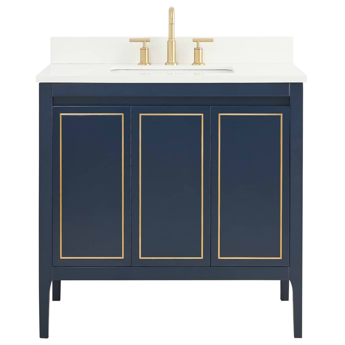 Province Navy and Gold 36" Single Vanity with Pure White Quartz Top; in Style Ideas Classic, Contemporary