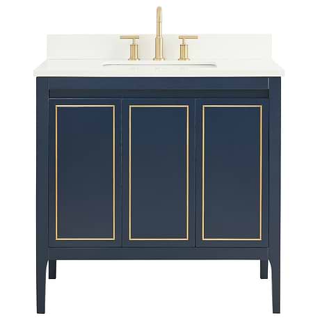 Province Navy and Gold 36" Single Vanity with Pure White Quartz Top
