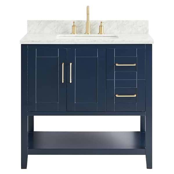 Sheraton 36" Navy Vanity with Carrara Marble Top and Ceramic Basin